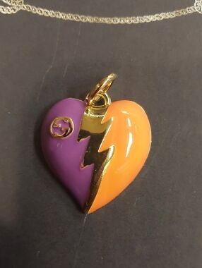 GG Purple and Orange Enamel Heart Charm Pendant with Gold Lightning